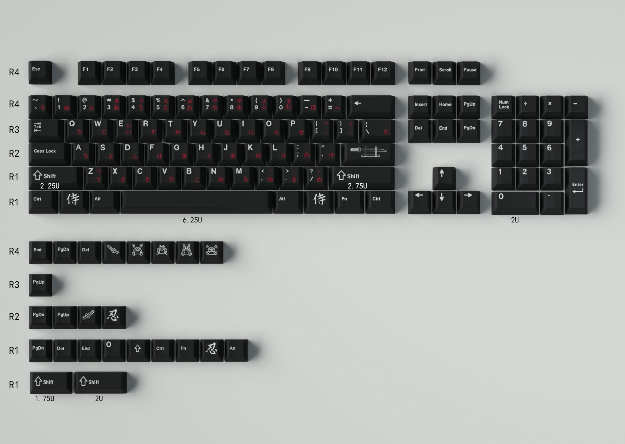 Black Samurai Keycaps PBT Black DYE-SUB Japanese Keycap Black Samurai Keycaps PBT Black DYE-SUB Japanese Keycap