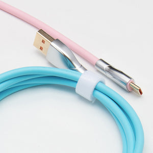 Pink Cyan Coiled Type C USB keyboard Data Cable