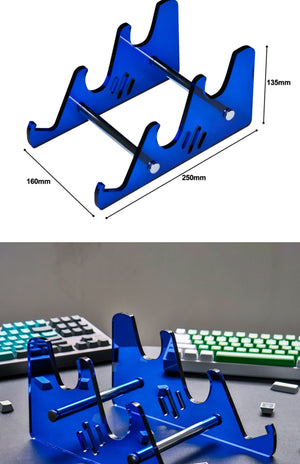 3-Tier Acrylic Keyboard Display Stand — Transparent Blue / Black