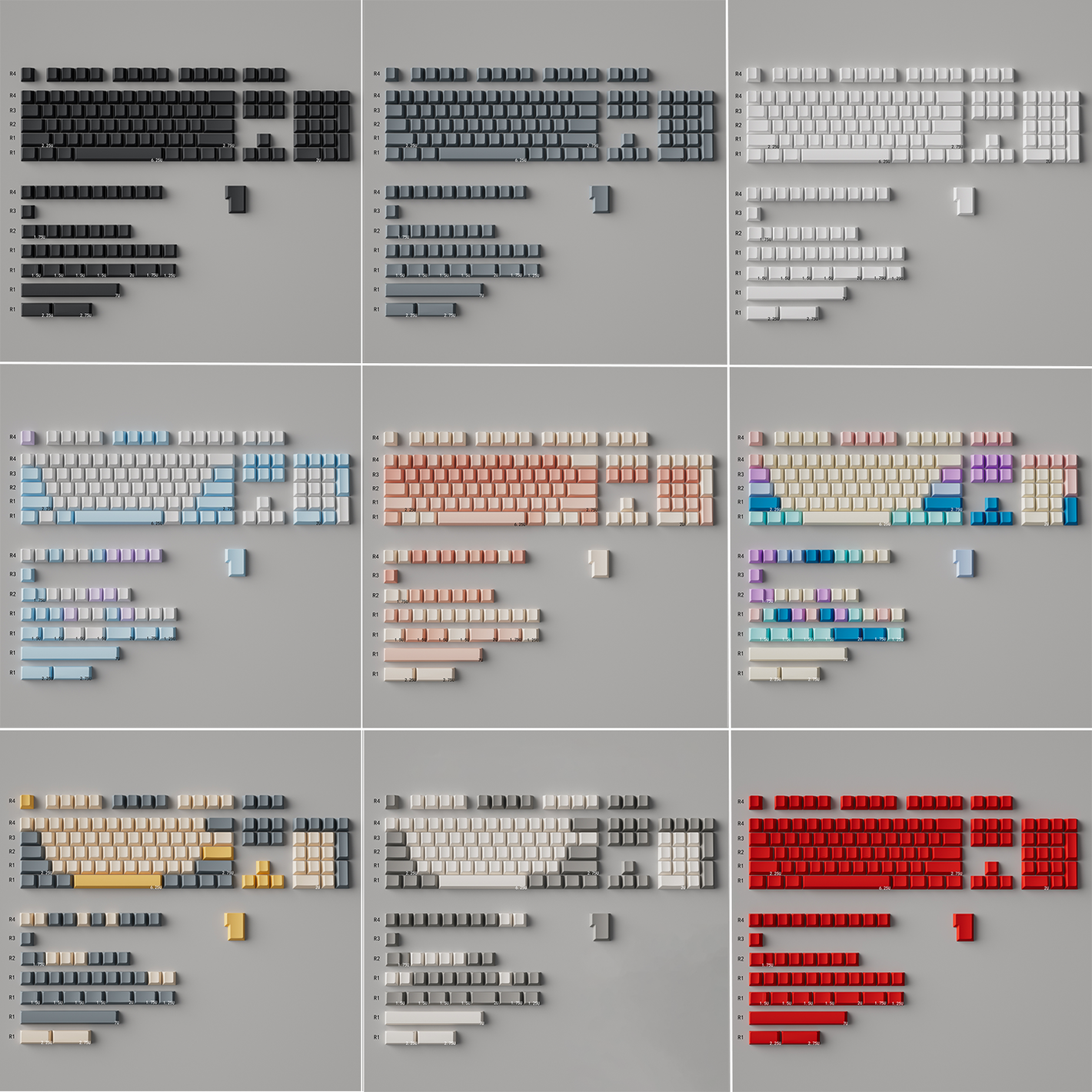 Minimalist Black/White/Red/Retro Uncut PBT Keycaps