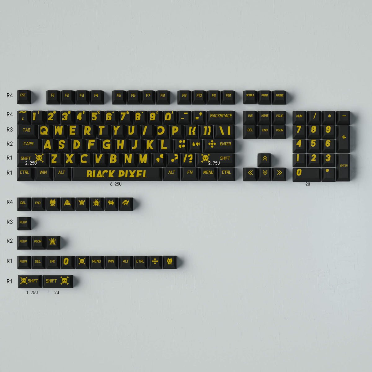 Linux Font Keycaps Black Gold Big Font Keycap
