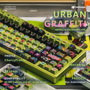 Yong Qiu Noise Graffiti Metallic Paint Mechanical Keyboard Keycaps — Street Art Premium Series