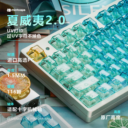 Sugar Hawaii 2.0 Gradient Blue Transparent Mechanical Keyboard Keycaps — Cherry Profile
