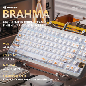 Yong Qiu Brahma Ceramics Mechanical Keyboard Keycaps — Cherry Profile PBT | Blue & Gold Characters Edition