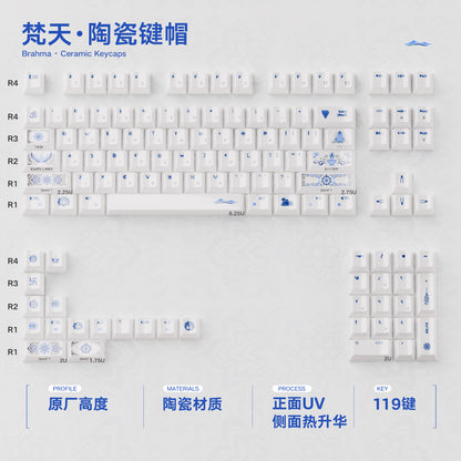 Yong Qiu Brahma Ceramics Mechanical Keyboard Keycaps — Cherry Profile PBT | Blue & Gold Characters Edition