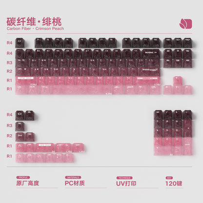 Crimson Peach & Ink Frost Gradient Carbon Fiber Mechanical Keyboard Keycaps — Cherry Profile