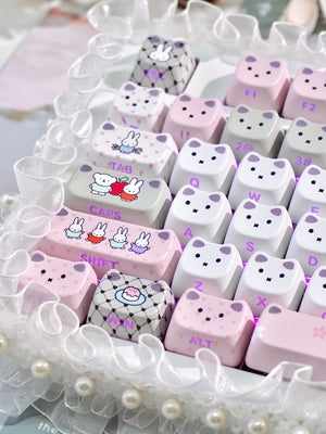 MAO "Miffy Rabbit" Premium Grey Pink Side-Carved Keycap Set