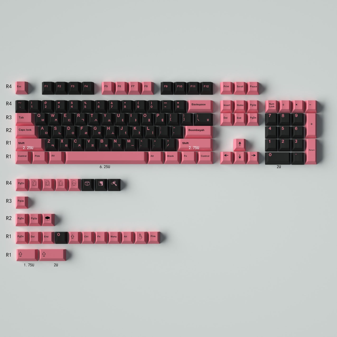PBT Black Pink Punk Korean Keycaps