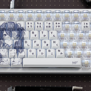 Asuka Chaotic Lines Edition Mechanical Keyboard Keycaps — Cherry Profile | Black Standard Legends + White Transparent PC Novelty Set