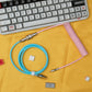 Pink Cyan Coiled Type C USB keyboard Data Cable